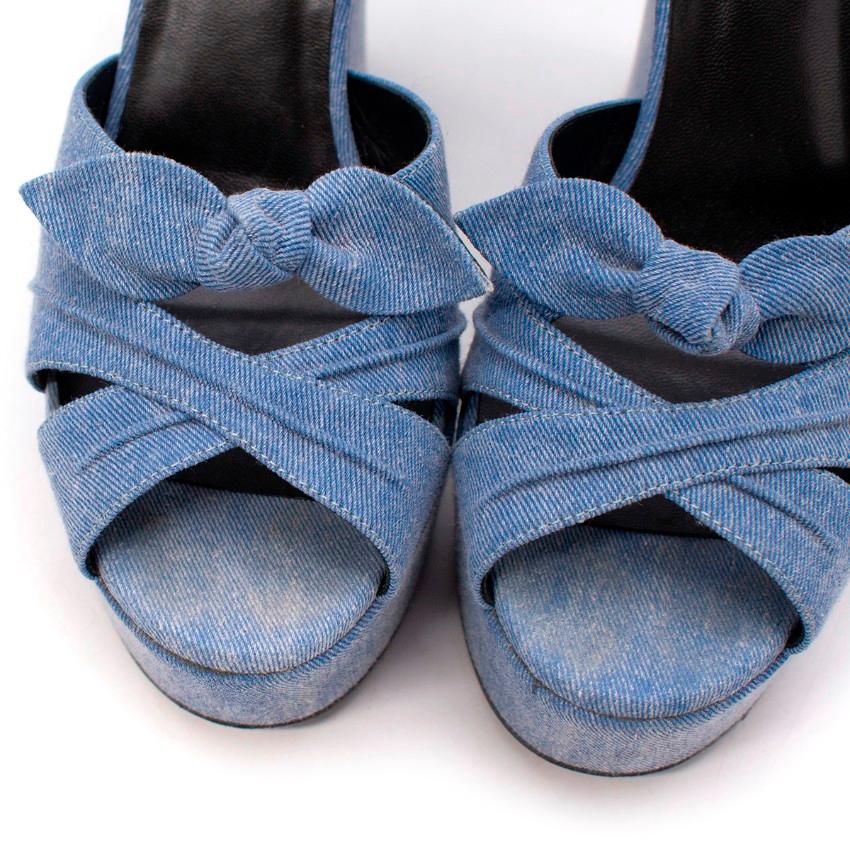 Women's Saint Laurent Acid Wash Blue Denim Candy Platform Heeled Sandals For Sale