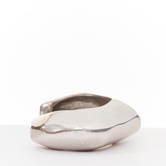 SAINT LAURENT aged silver tone faceted sculptural geometric organic cuff bangle
