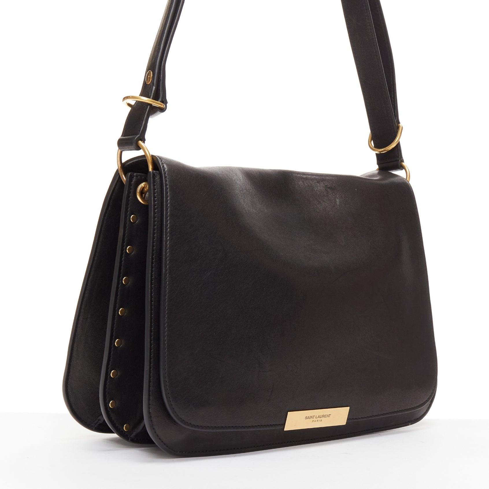 Women's SAINT LAURENT Amalia black lambskin gold logo flap shoulder messenger bag For Sale