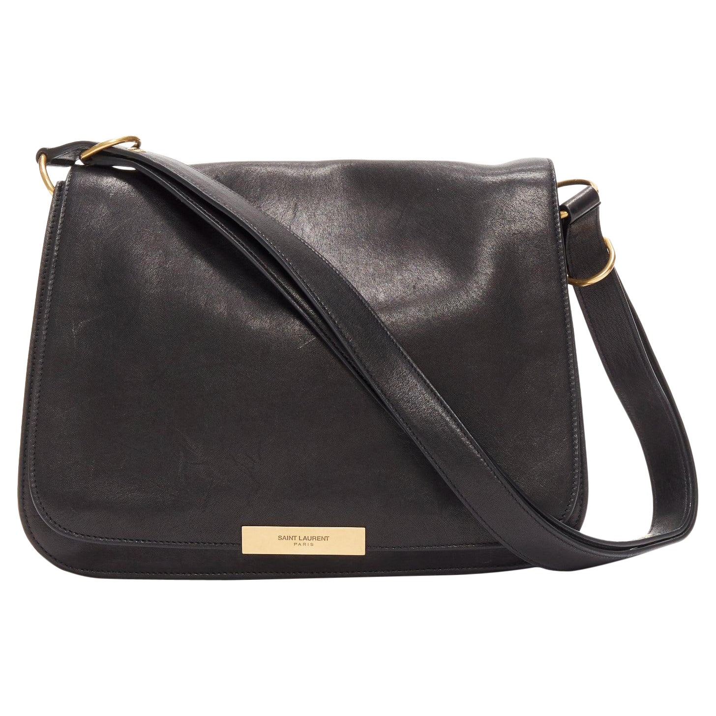 SAINT LAURENT Amalia black lambskin gold logo flap shoulder messenger bag