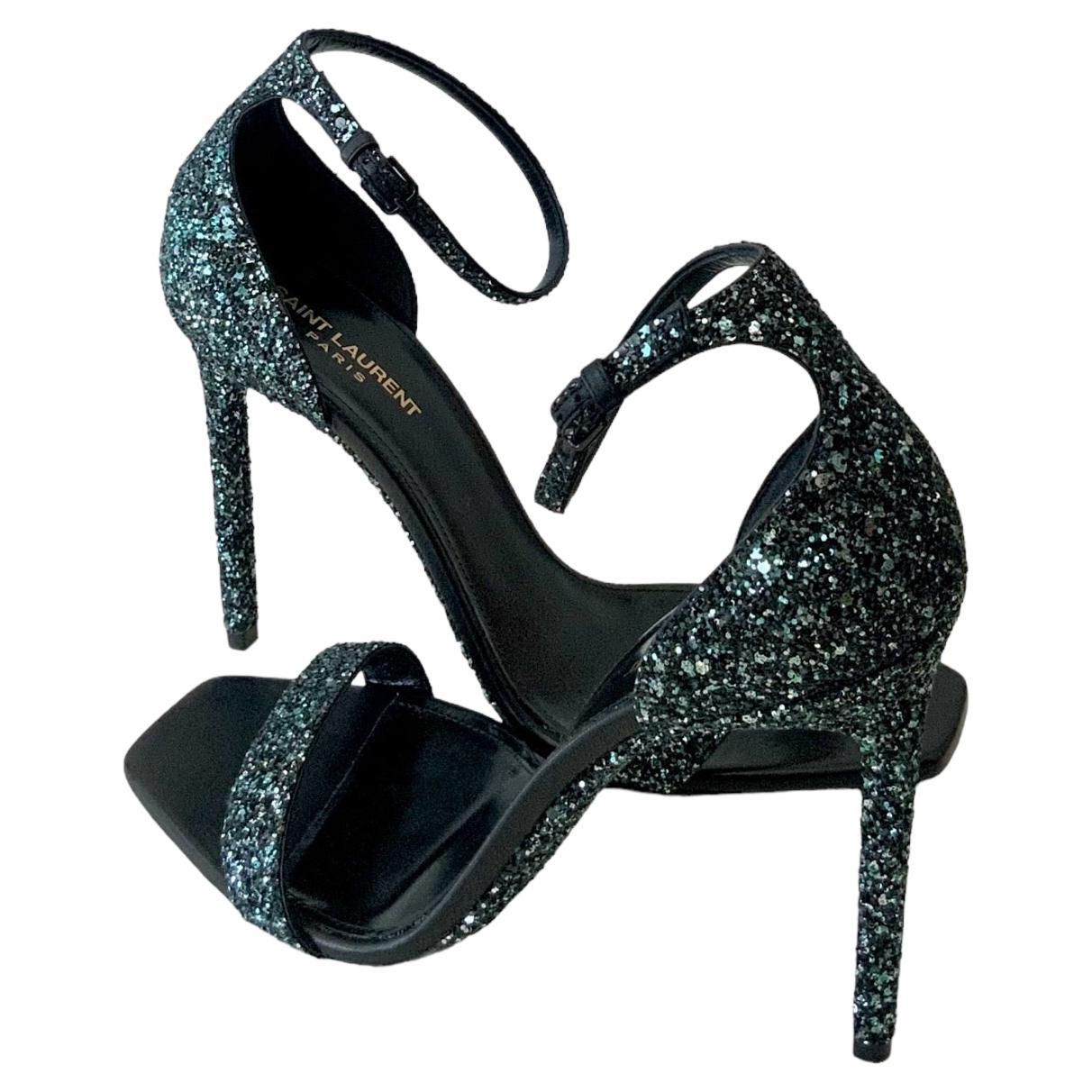Saint Laurent Amber 105 Glitter Strap Sandals For Sale