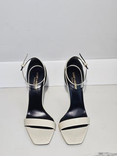 Saint Laurent Amber Sandal 90s vibe Heels Patent Pumps Cream 40 EU 10 US YSL