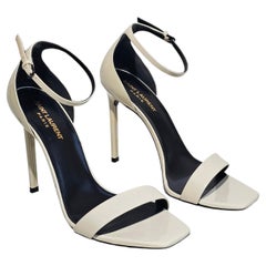 Saint Laurent Amber Sandal 90s vibe Heels Patent Pumps Cream 40 EU 10 US YSL