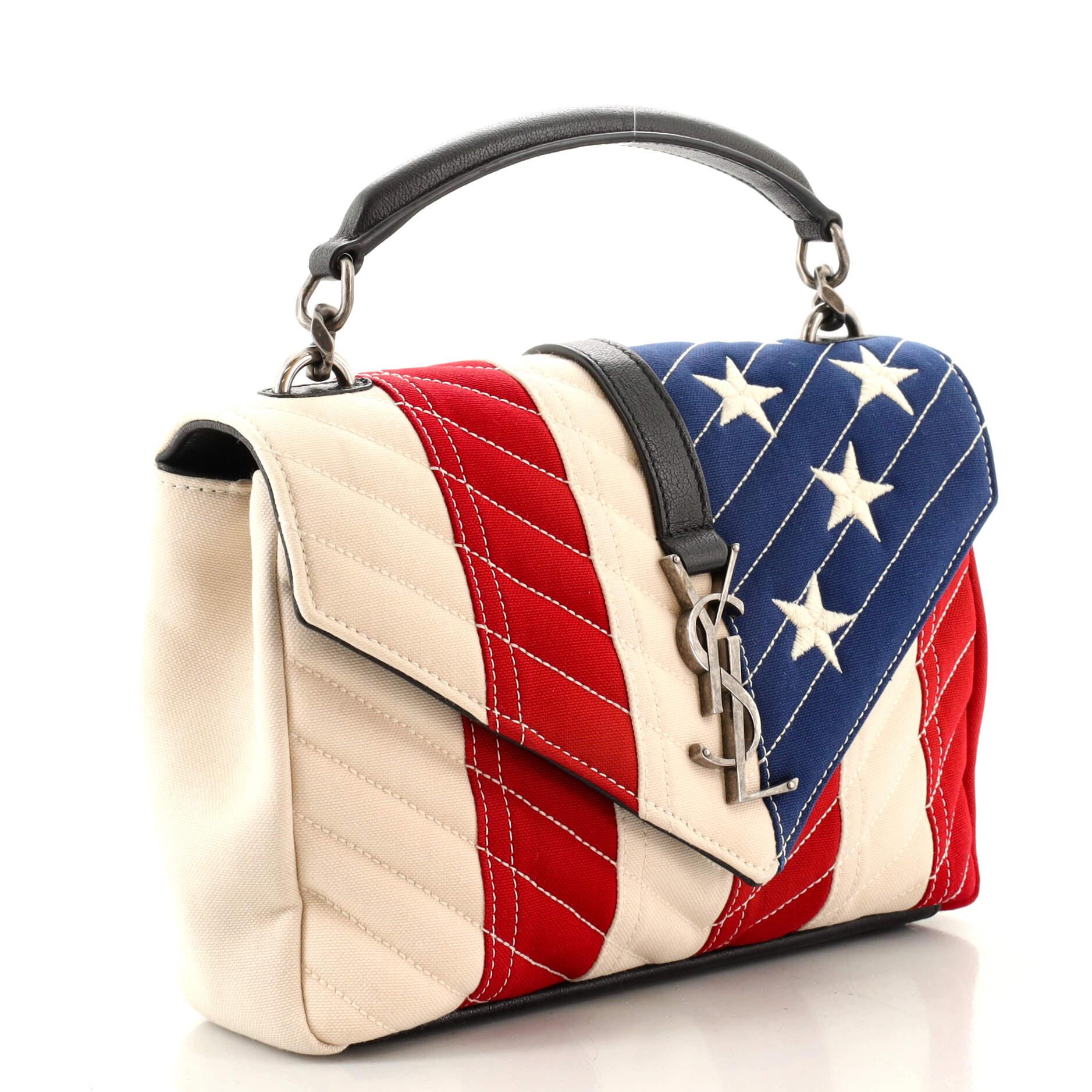 Beige Saint Laurent American Flag Classic Monogram College Bag Matelasse Chevron
