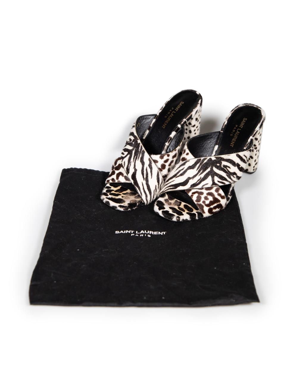 Saint Laurent Animal Print Ponyhair Mules Size IT 39 For Sale 2