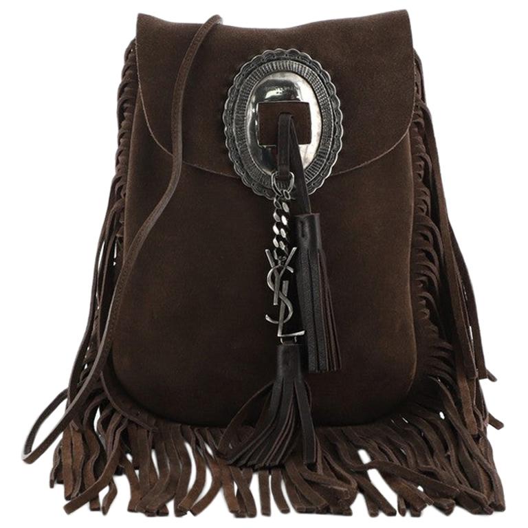 Saint Laurent Anita Flat Fringe Crossbody Bag Suede