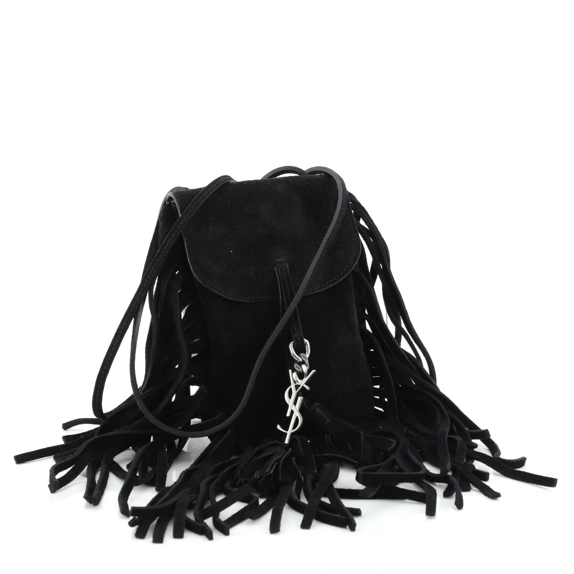 Black Saint Laurent Anita Flat Fringe Crossbody Bag Suede Mini
