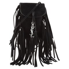 Saint Laurent Anita Mini sac à bandoulière en daim à franges plates Anita