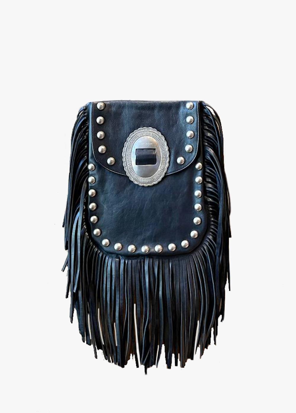 Saint Laurent Anita Fringe Lambskin Leather Cross Body Bag, 2000s In Good Condition In New York, NY