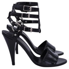 Saint Laurent Ankle Cage Strap Heels in Black Patent Leather