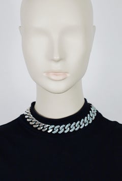 SAINT LAURENT Collar de cadena con ribete de cristal en tono plateado envejecido