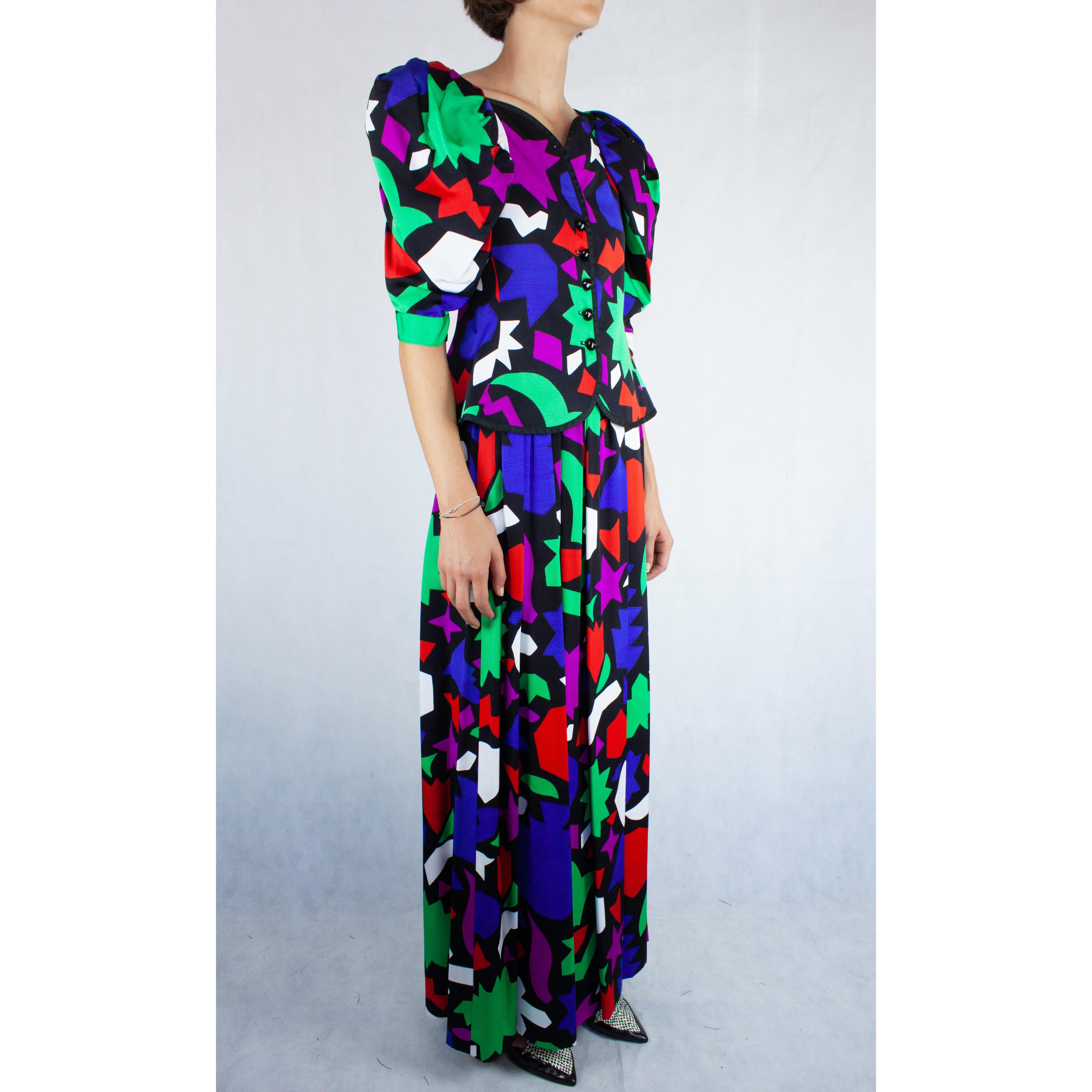 Women's Saint Laurent “ Art  collection Matisse “ribbed maxi skirt ensemble. c.1980s