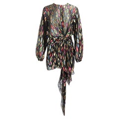 Saint Laurent Asymmetric Draped Silk Blend Mini Dress FR 36 UK 8 