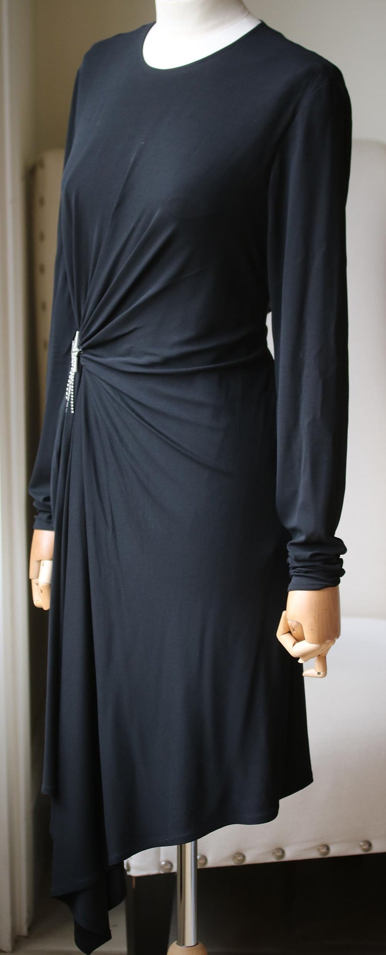 Black Saint Laurent Asymmetric Embellished Stretch-Crepe Dress For Sale