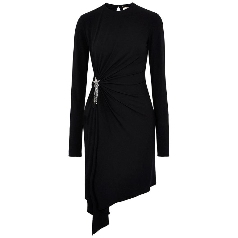 Saint Laurent Asymmetric Embellished Stretch-Crepe Dress For Sale