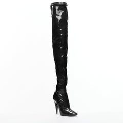 SAINT LAURENT Aylah 110 Runway black vinyl thigh high boots EU37