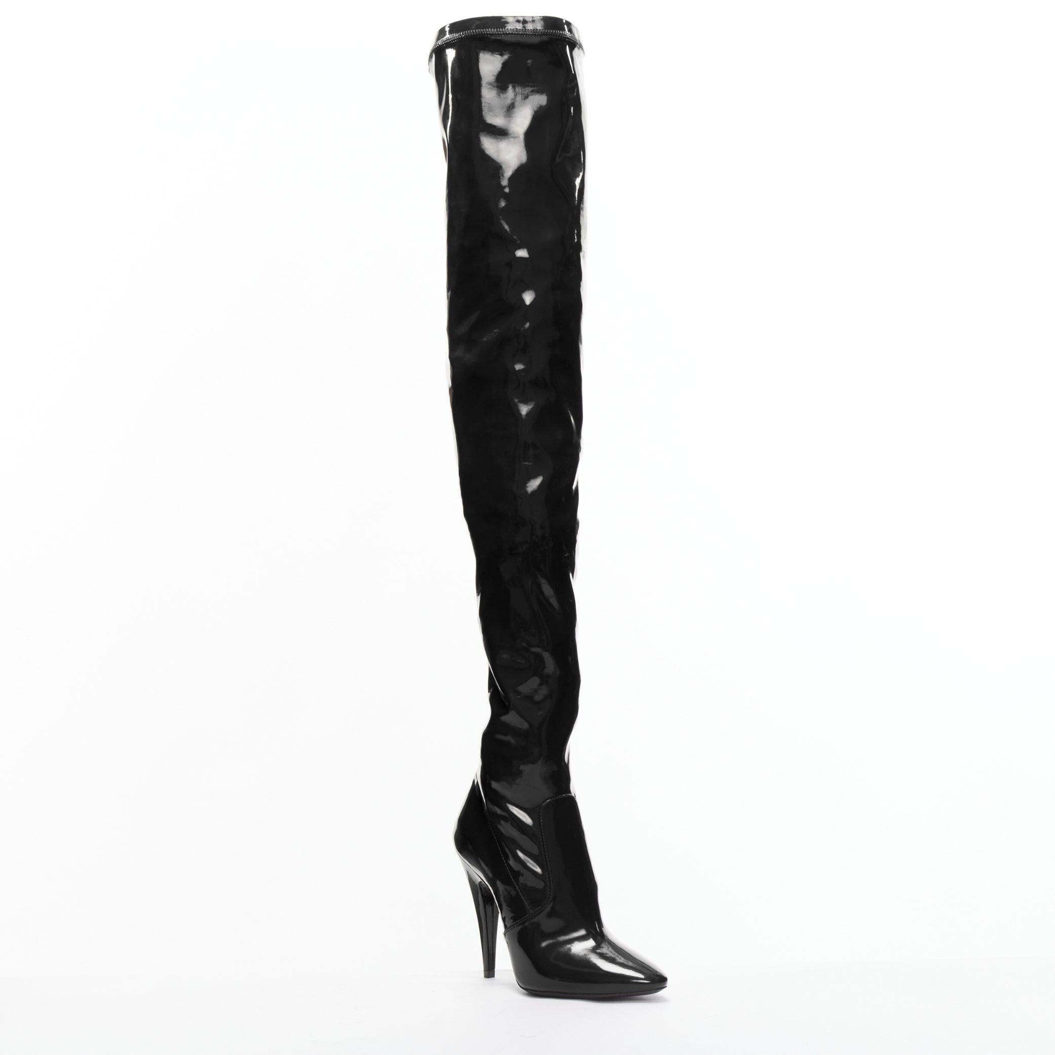 SAINT LAURENT Aylah 110 Runway black vinyl thigh high boots EU37
Reference: TGAS/D00743
Brand: Saint Laurent
Designer: Anthony Vaccarello
Model: Aylah 110
Collection: Fall 2020 - Runway
Material: PVC
Color: Black
Pattern: Solid
Closure: Zip
Extra