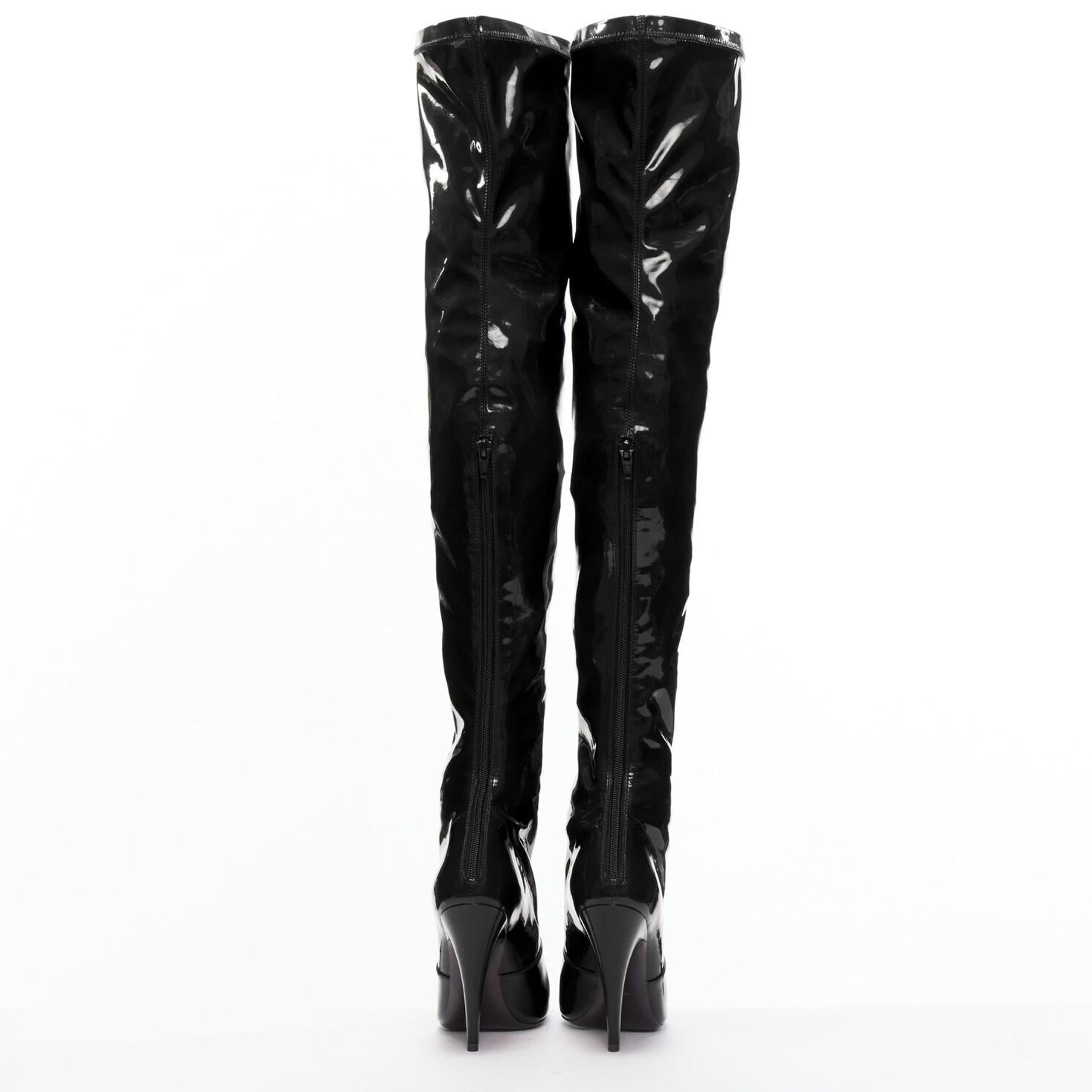 SAINT LAURENT Aylah 110 Runway black vinyl thigh high boots EU37 For Sale 1