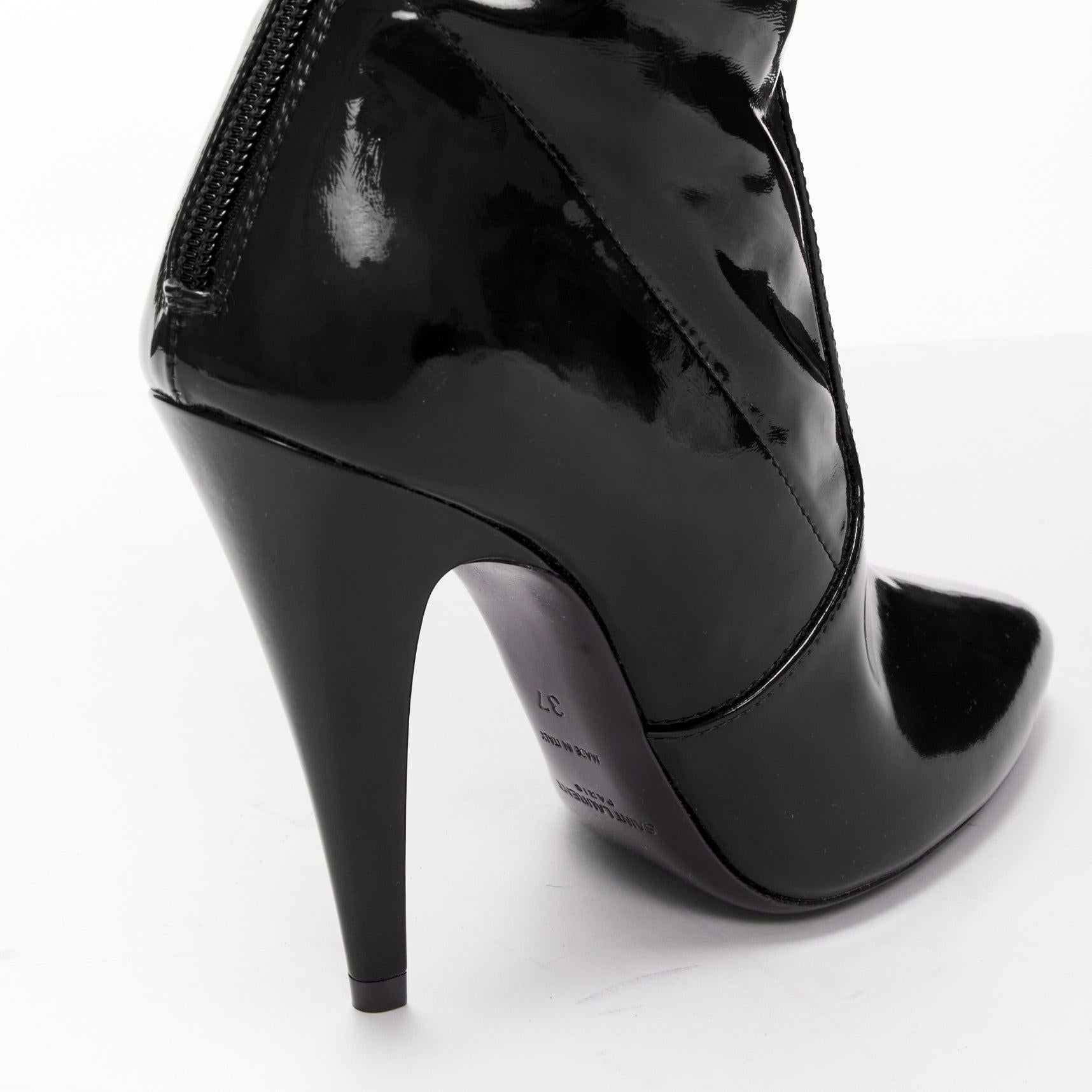 SAINT LAURENT Aylah 110 Runway black vinyl thigh high boots EU37 For Sale 3