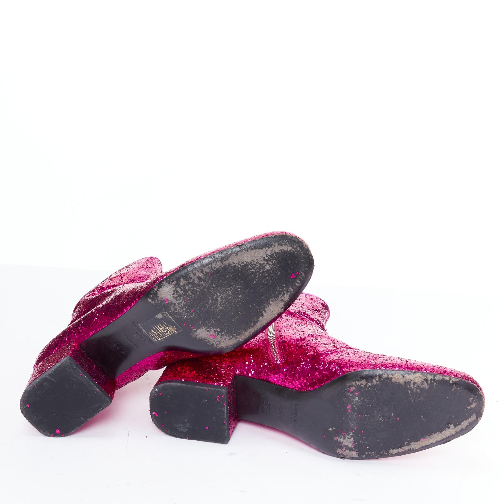 SAINT LAURENT Babies 40mm hot pink glitter chunky heel chelsea boots EU38.5 en vente 7
