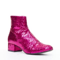 SAINT LAURENT Babies 40mm hot pink glitter chunky heel chelsea boots EU38.5