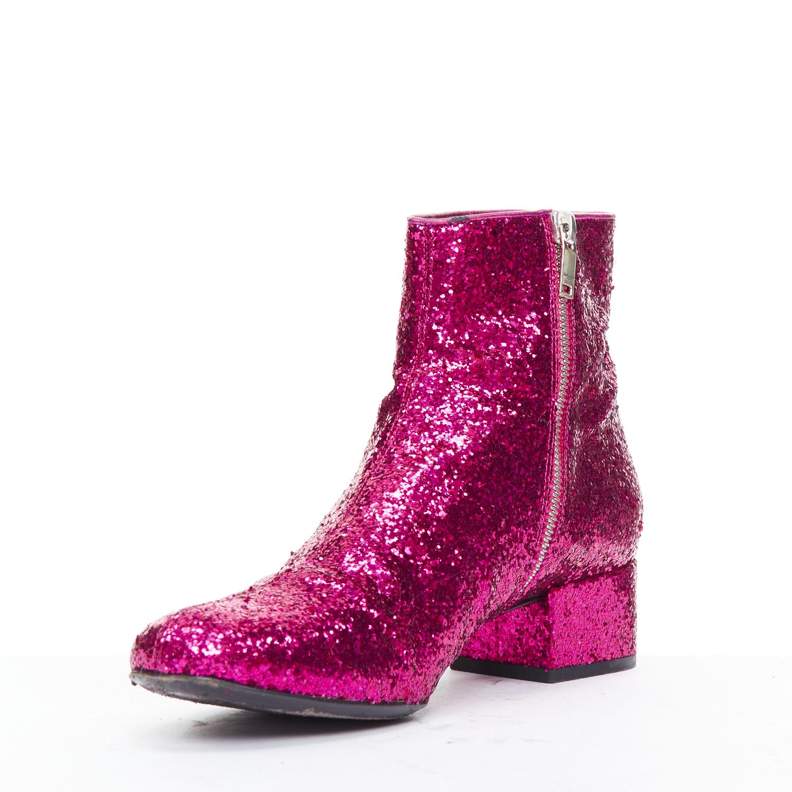 SAINT LAURENT Babies 40mm hot pink glitter chunky heel chelsea boots EU38.5 Pour femmes en vente