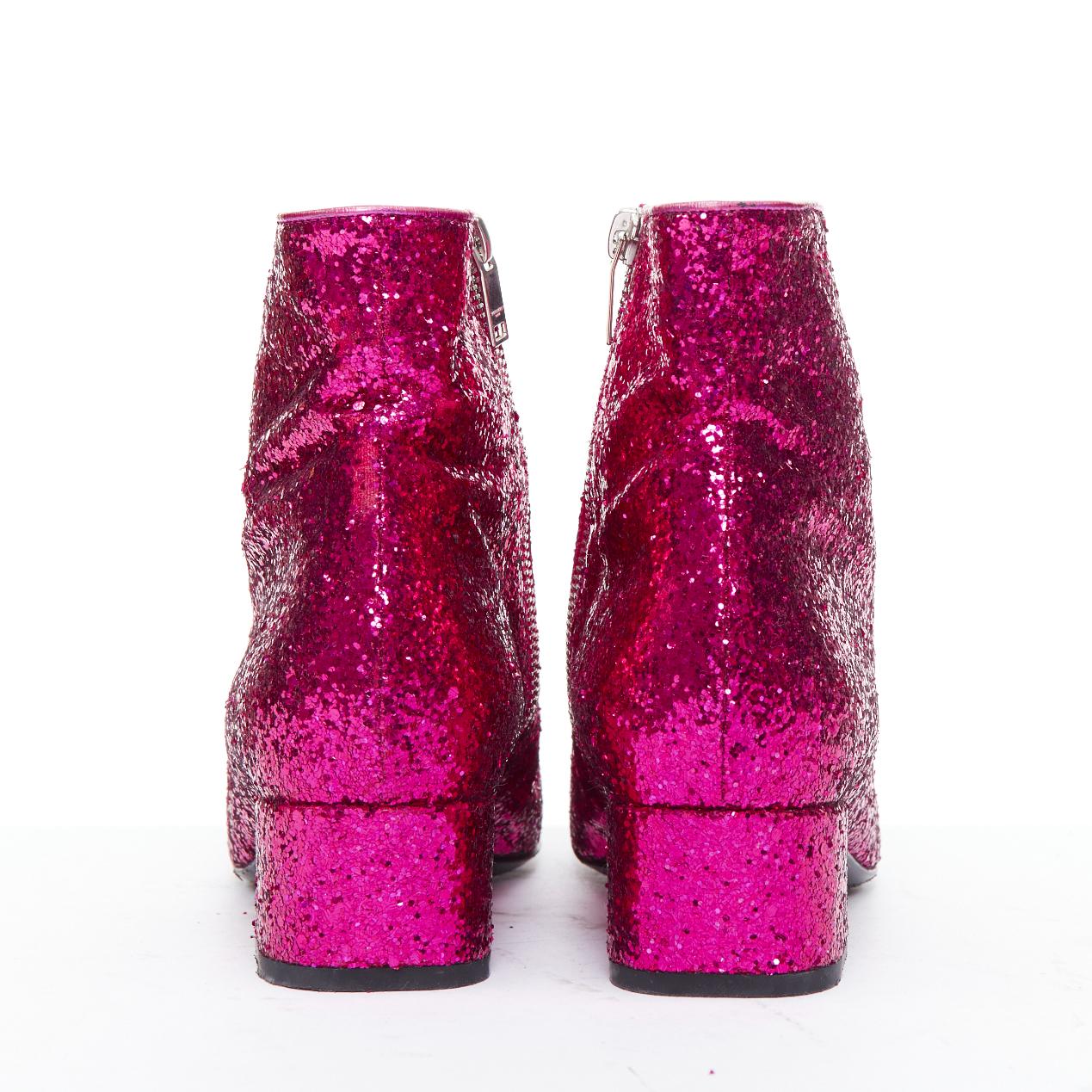 SAINT LAURENT Babies 40mm hot pink glitter chunky heel chelsea boots EU38.5 en vente 1