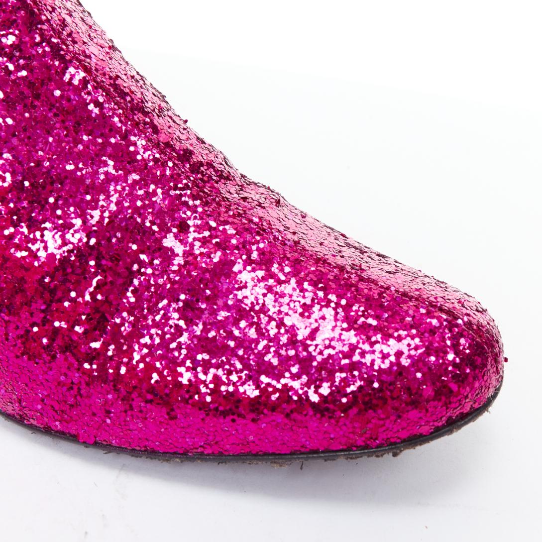 SAINT LAURENT Babies 40mm hot pink glitter chunky heel chelsea boots EU38.5 en vente 3