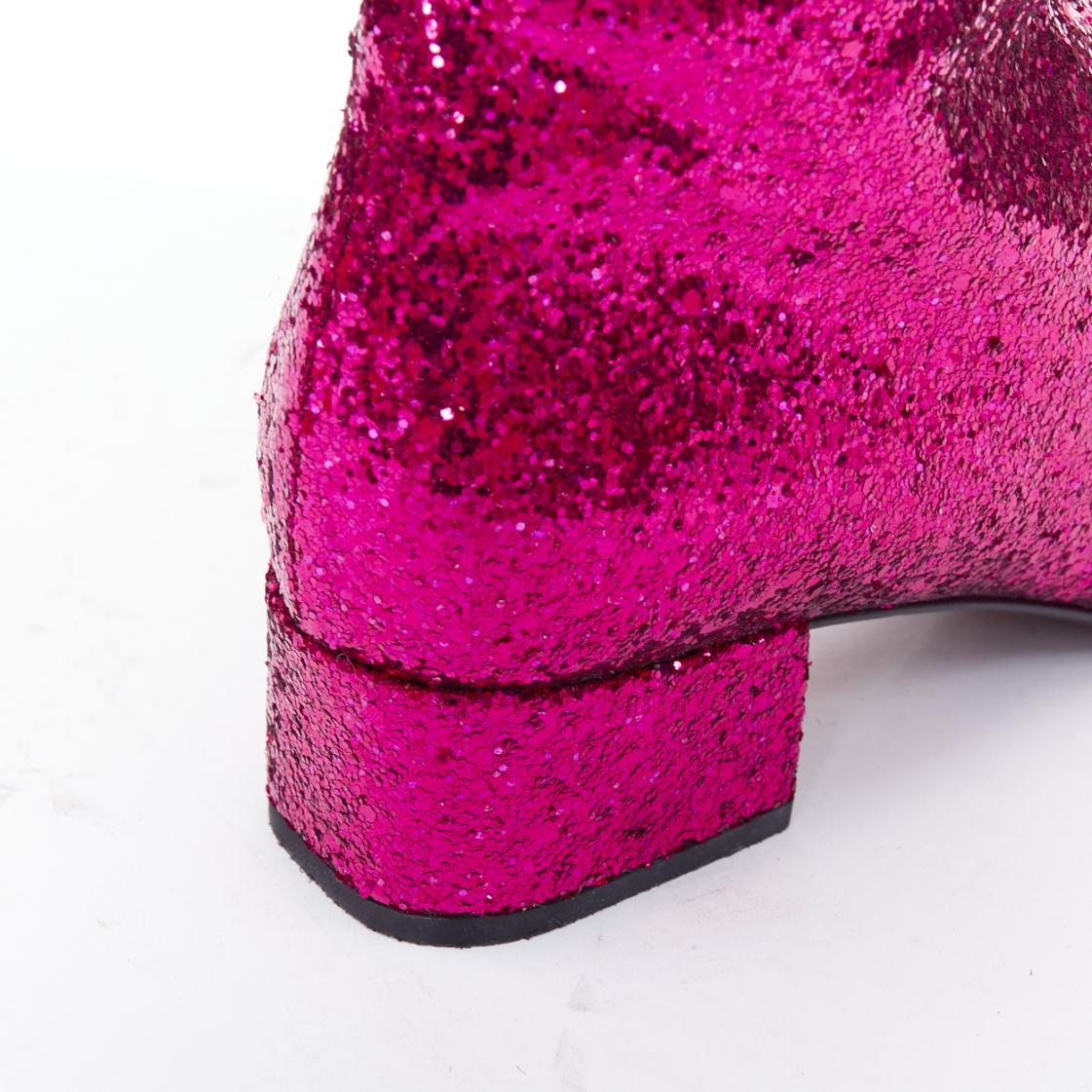 SAINT LAURENT Babies 40mm hot pink glitter chunky heel chelsea boots EU38.5 en vente 4