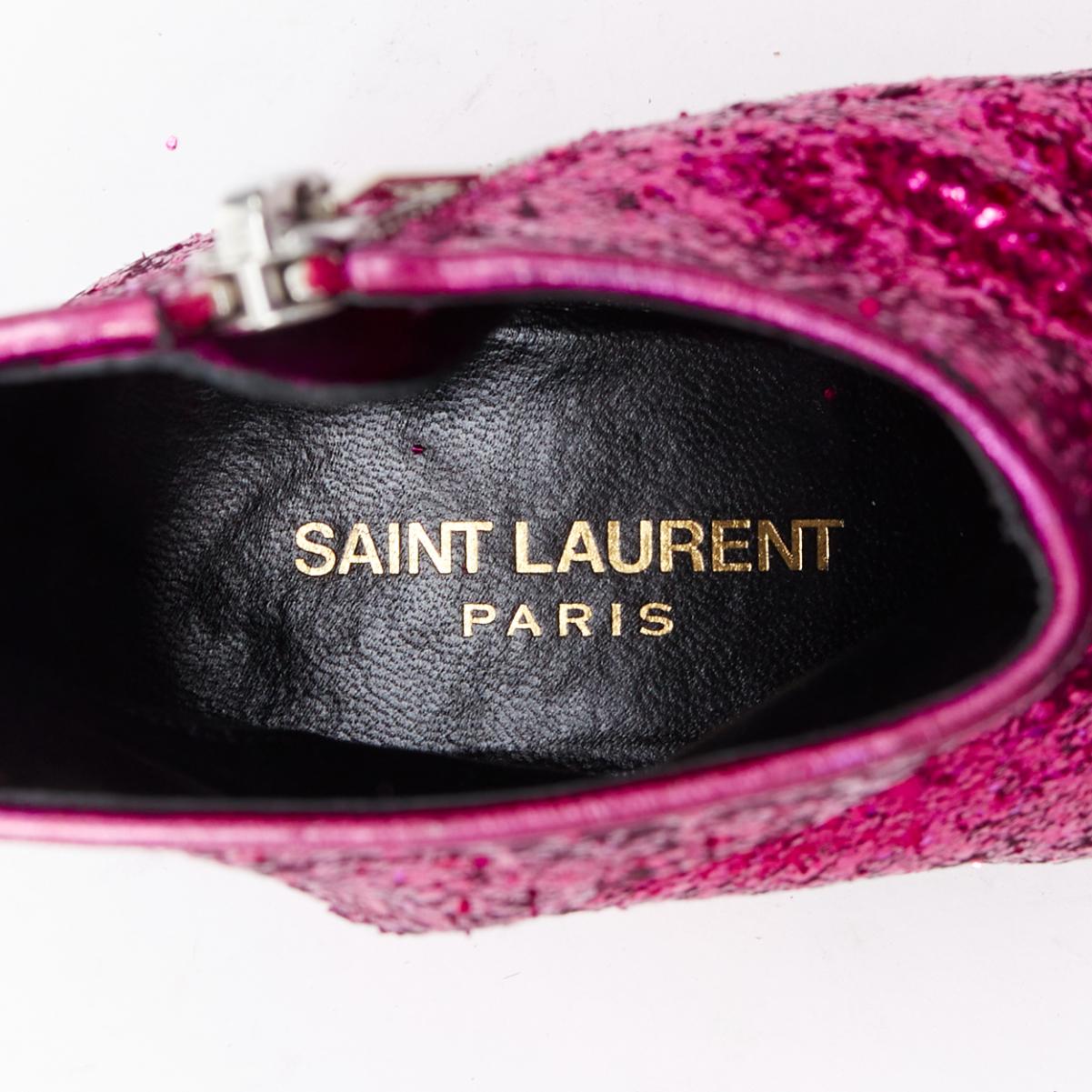 SAINT LAURENT Babies 40mm hot pink glitter chunky heel chelsea boots EU38.5 en vente 5