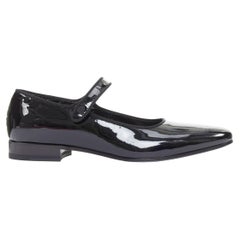 SAINT LAURENT Babies black patent grosgrain trim maryjane flats EU37.5