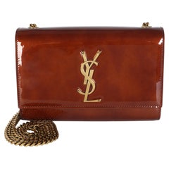 Saint Laurent Baby Brown Patent Monogram Small Kate Chain Bag