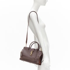 SAINT LAURENT Baby YSL Monogram Downtown Cabas brown leather satchel bag