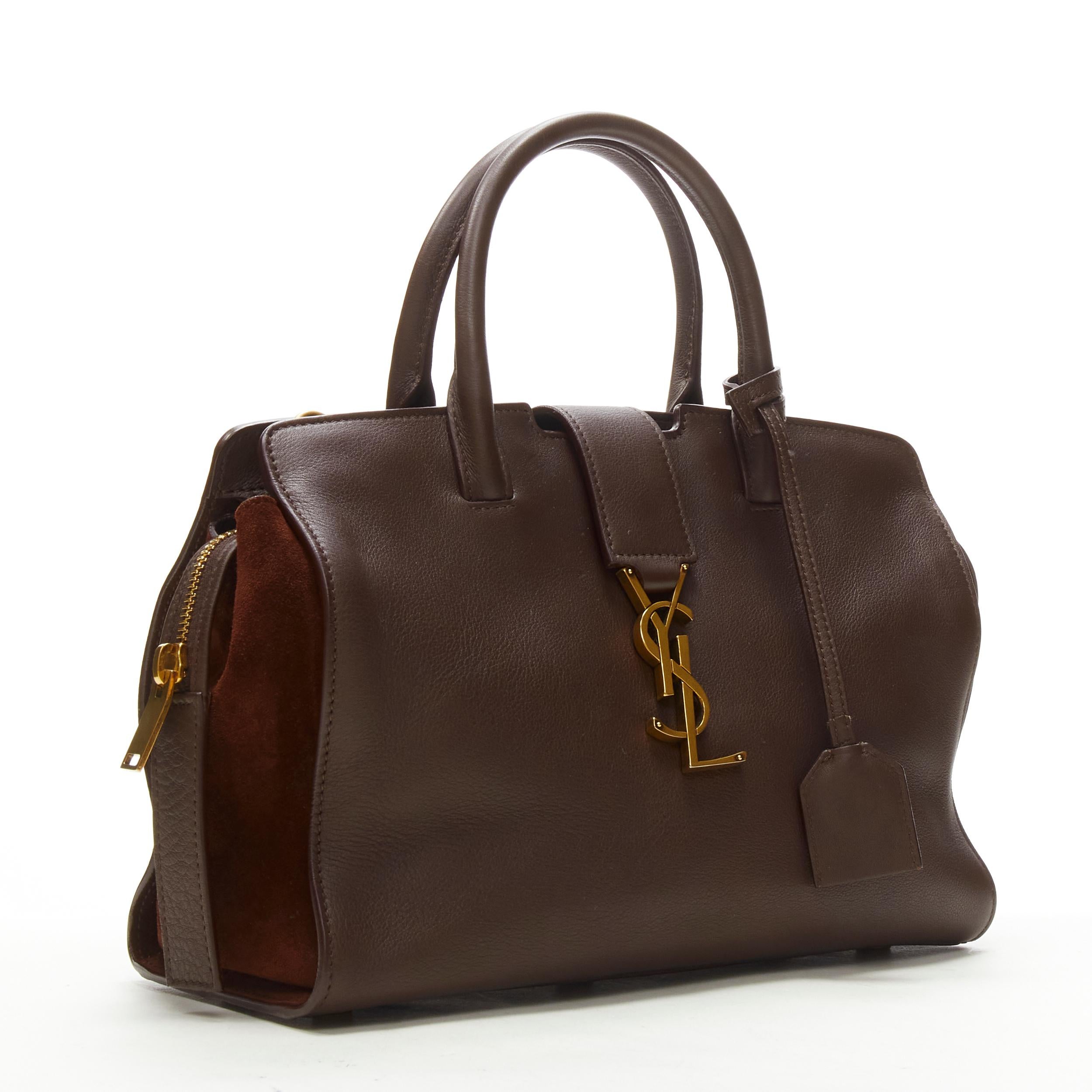Women's SAINT LAURENT Baby YSL Monogram Downtown Cabas brown leather satchel bag