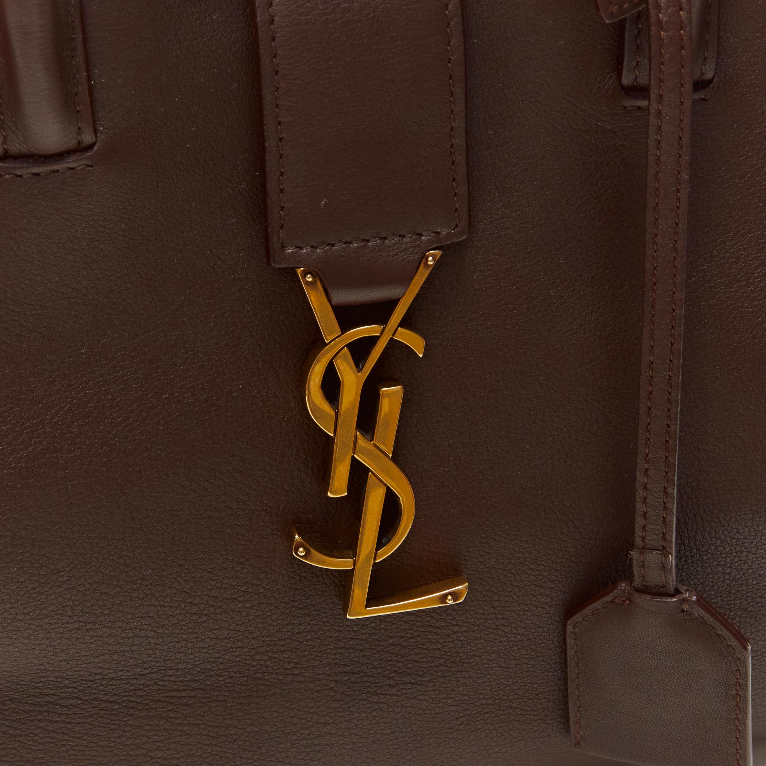 SAINT LAURENT Baby YSL Monogram Downtown Cabas brown leather satchel bag 4