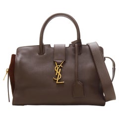 SAINT LAURENT Baby YSL Monogram Downtown Cabas brown leather satchel bag