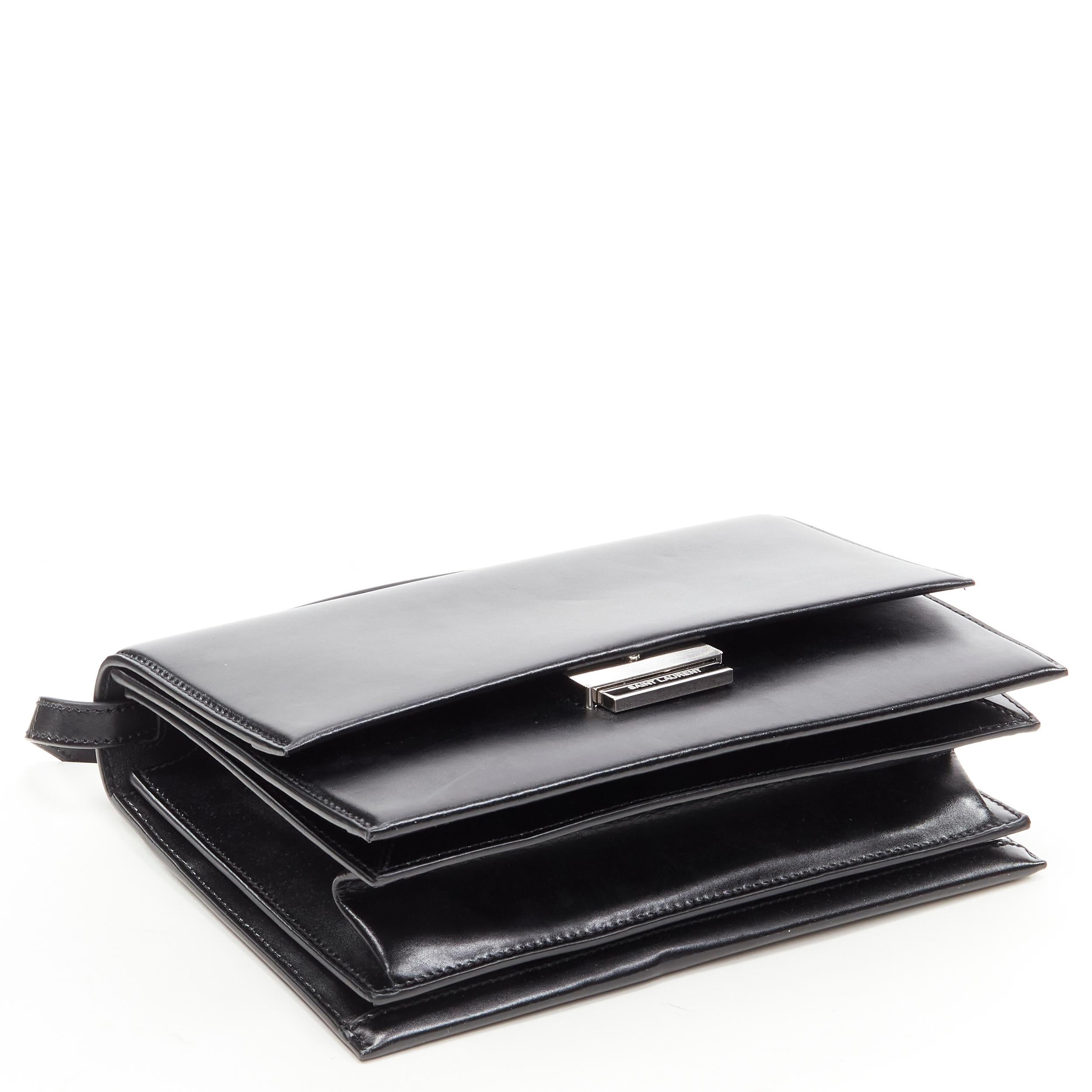 Women's SAINT LAURENT Babylone black leather top handle push clasp flap crossbody bag