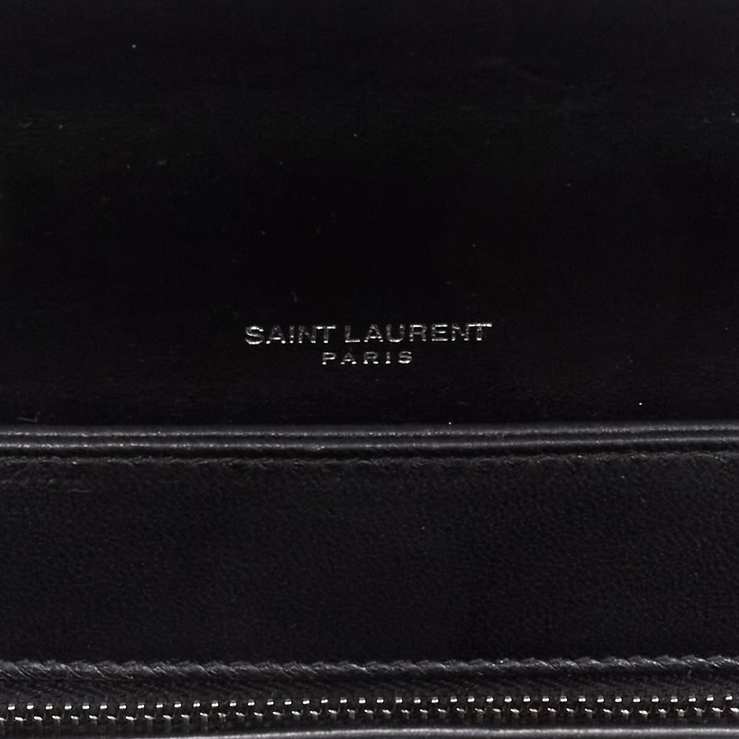 SAINT LAURENT Babylone black leather top handle push clasp flap crossbody bag For Sale 3
