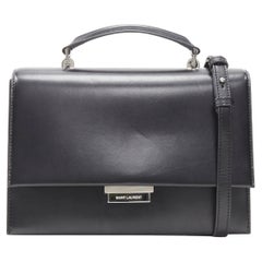 SAINT LAURENT Babylone - Sac à bandoulière en cuir noir avec poignée supérieure et fermoir à rabat