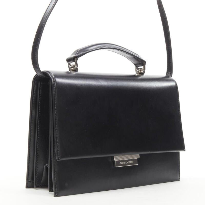 Black SAINT LAURENT Babylone black smooth leather top handle  flap crossbody bag For Sale