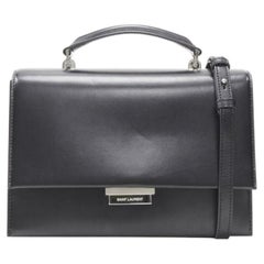 SAINT LAURENT Babylone black smooth leather top handle  flap crossbody bag