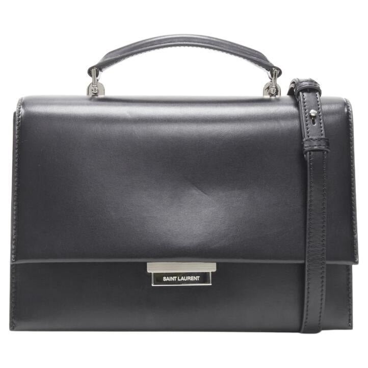 SAINT LAURENT Babylone black smooth leather top handle  flap crossbody bag