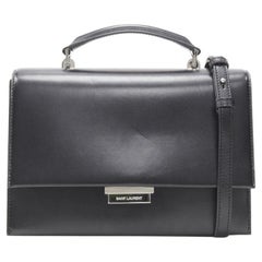 SAINT LAURENT Babylone black smooth leather top handle  flap crossbody bag