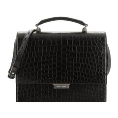 Saint Laurent Babylone Top Handle Bag Crocodile Embossed Leather Medium 