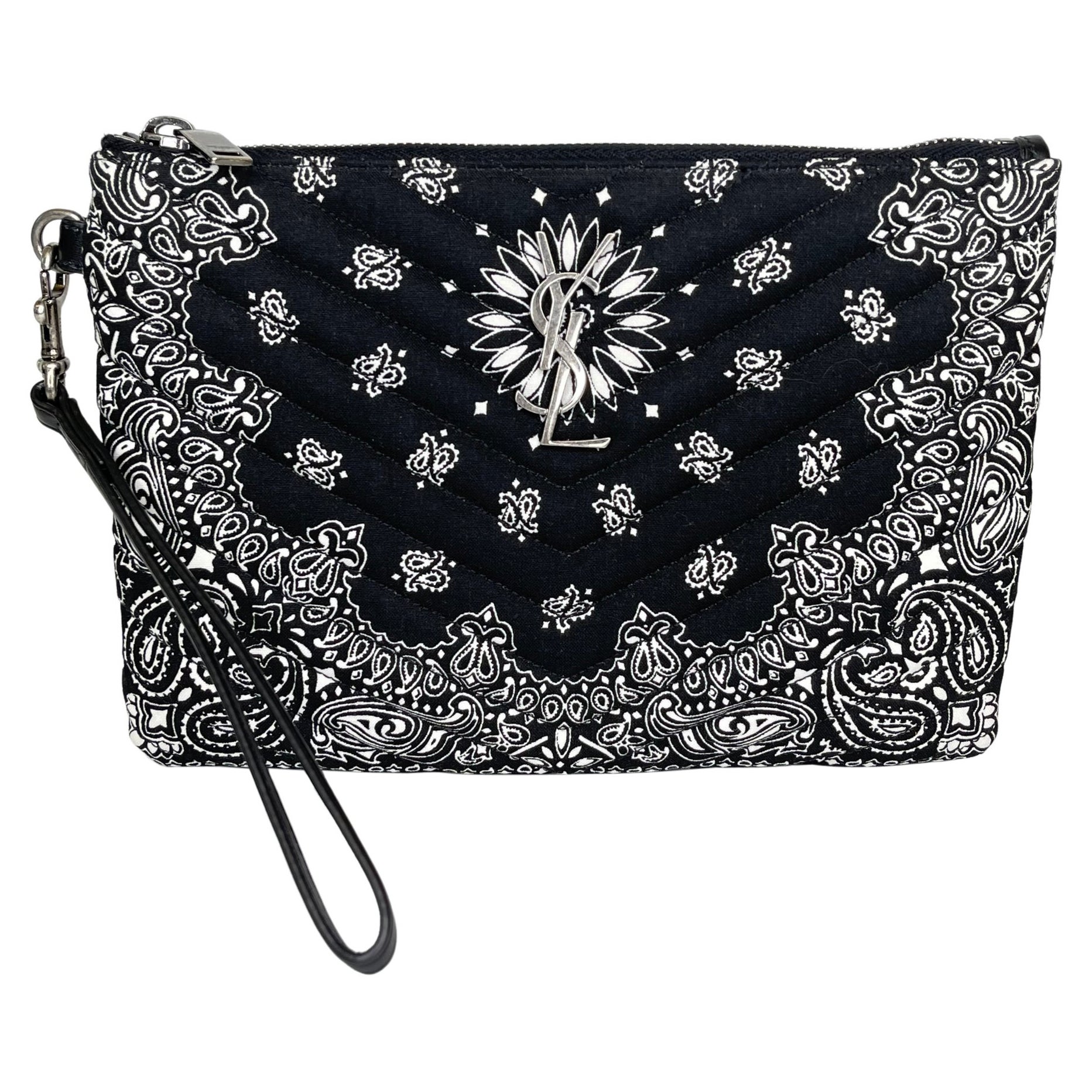 Saint Laurent Bandana Black Monogram Wristlet Pouch Bag