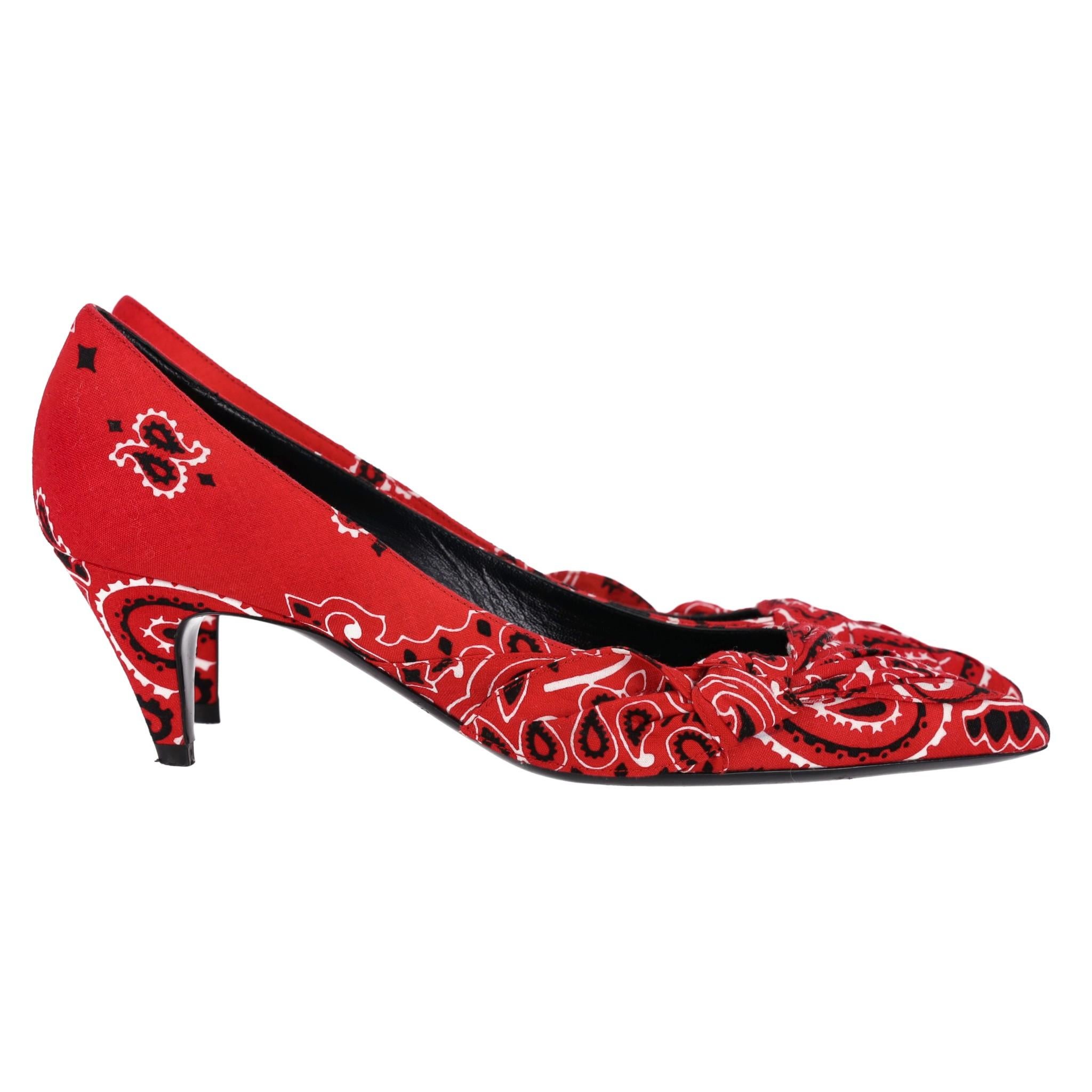 Red Saint Laurent Bandana Charlotte Kitten Heels