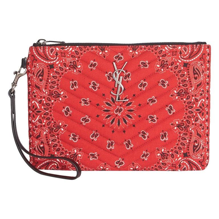 Saint Laurent Bandana Print Red Monogram Wristlet Pouch Bag at 1stDibs | ysl  bandana bag, red bandana purse, saint laurent bandana bag
