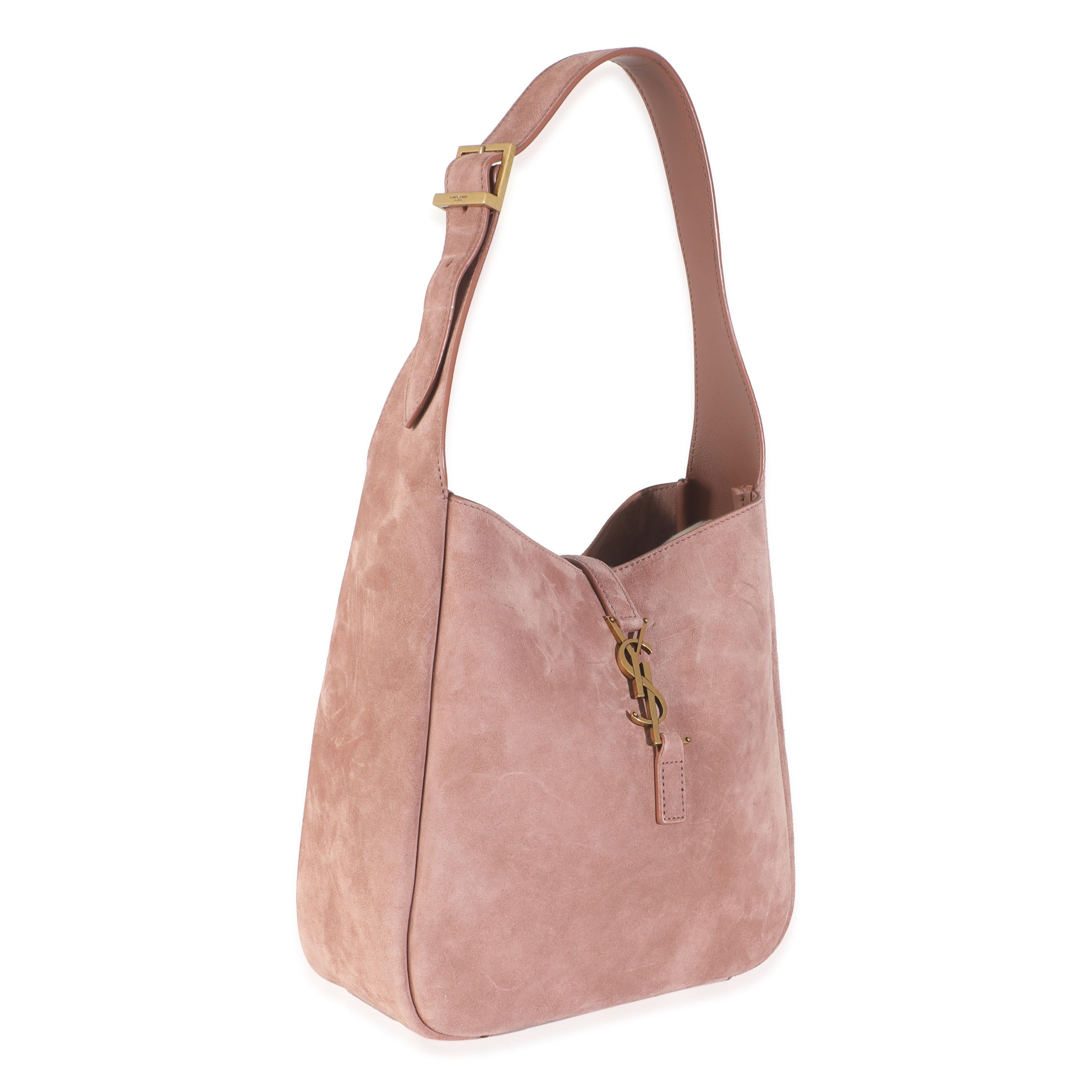 Saint Laurent Barely Rosa Geschmeidige Wildleder Kleine Le 5 A 7 Soft Hobo (Beige) im Angebot