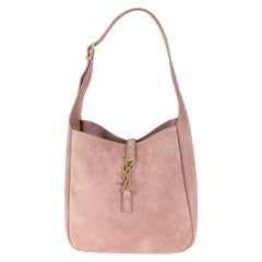 Saint Laurent Petit Hobo Le 5 A 7 Soft en daim souple rose pâle