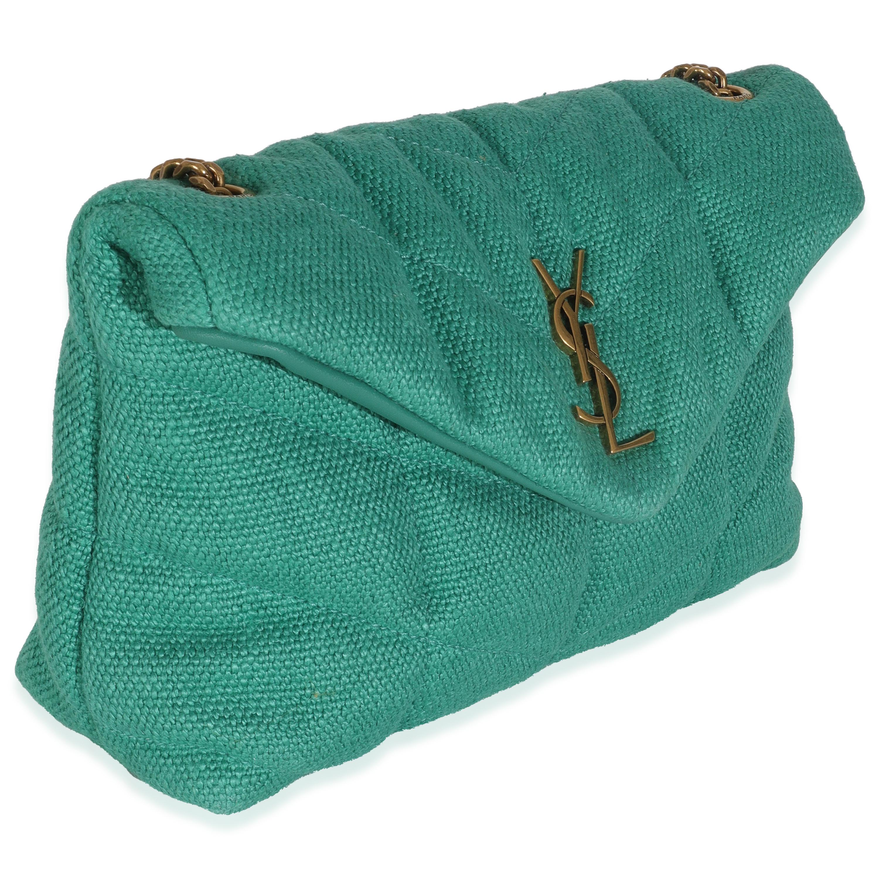 Blu Saint Laurent Borsa a tracolla in tela trapuntata Toy Loulou Puffer con catena in vendita